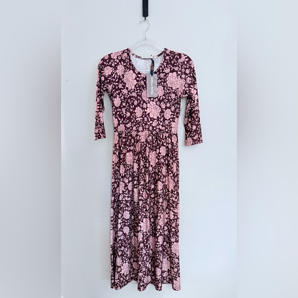 Novella Royale The Mary Dress in Burgandy and Pink Floral